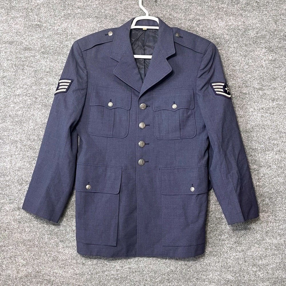 Vintage US Air Force Mens Blue Service Dress Uniform Jacket‎ 38R Eagle Buttons